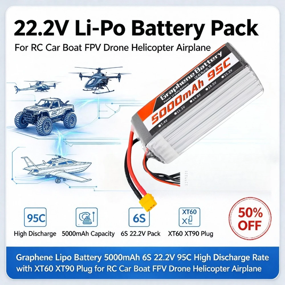 5000mAh 6S 22.2V 95C Graphene  - 6S Lipo Battery 22.2V 5000Mah 评论和价格